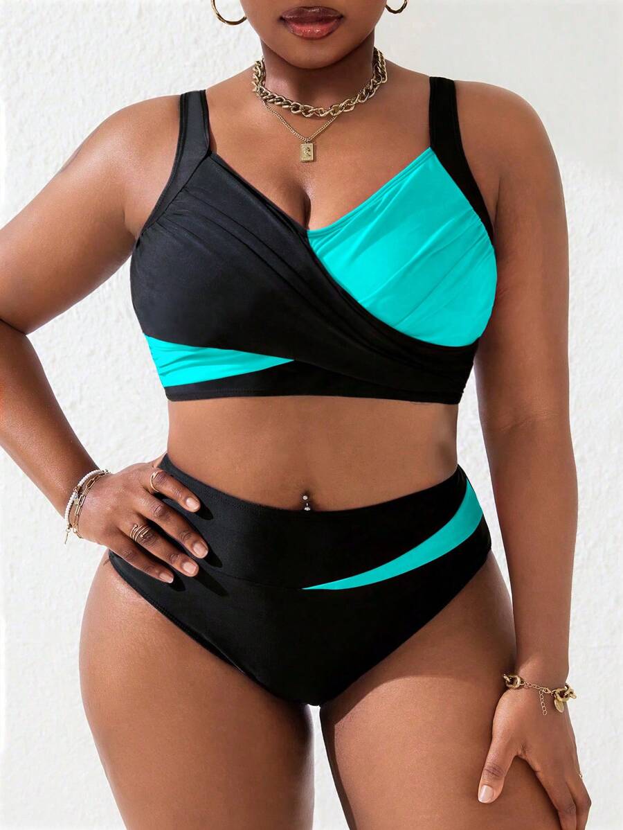 Ženski tankini set za plivanje plus size, 2 dela