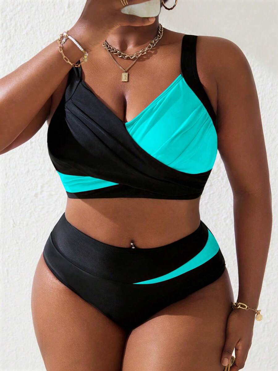 Ženski tankini set za plivanje plus size, 2 dela