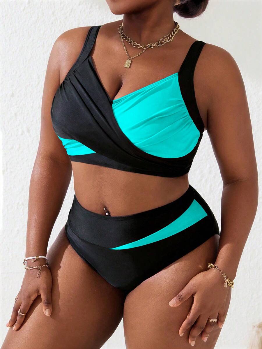 Ženski tankini set za plivanje plus size, 2 dela
