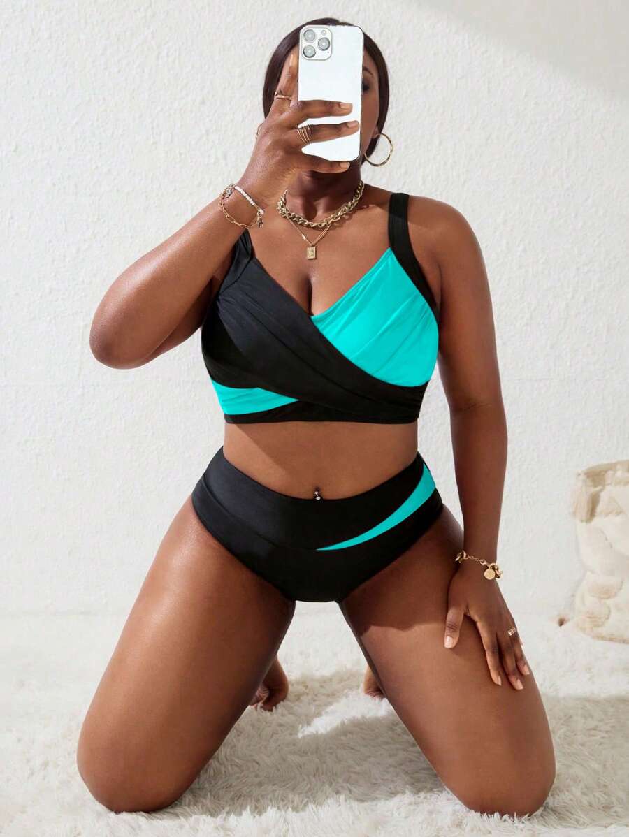 Ženski tankini set za plivanje plus size, 2 dela