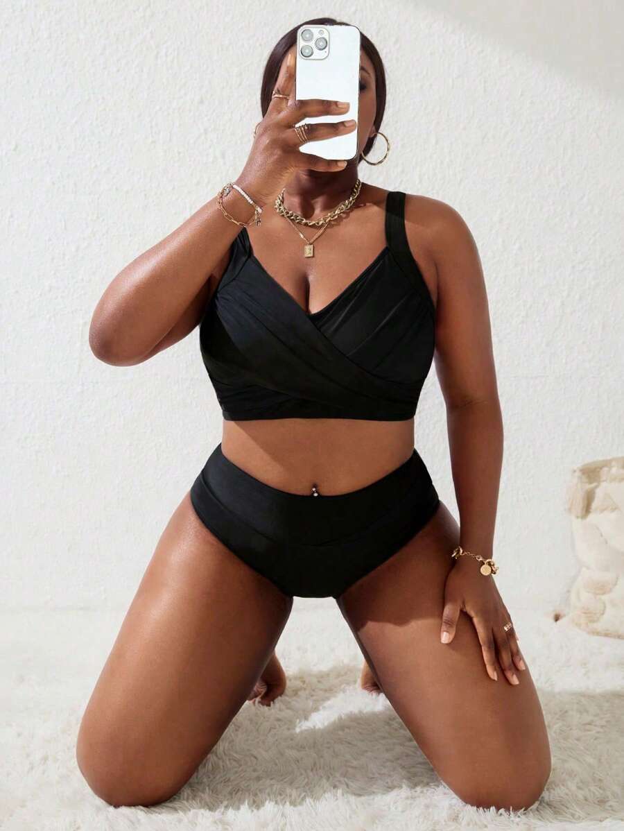 Ženski tankini set za plivanje plus size, 2 dela
