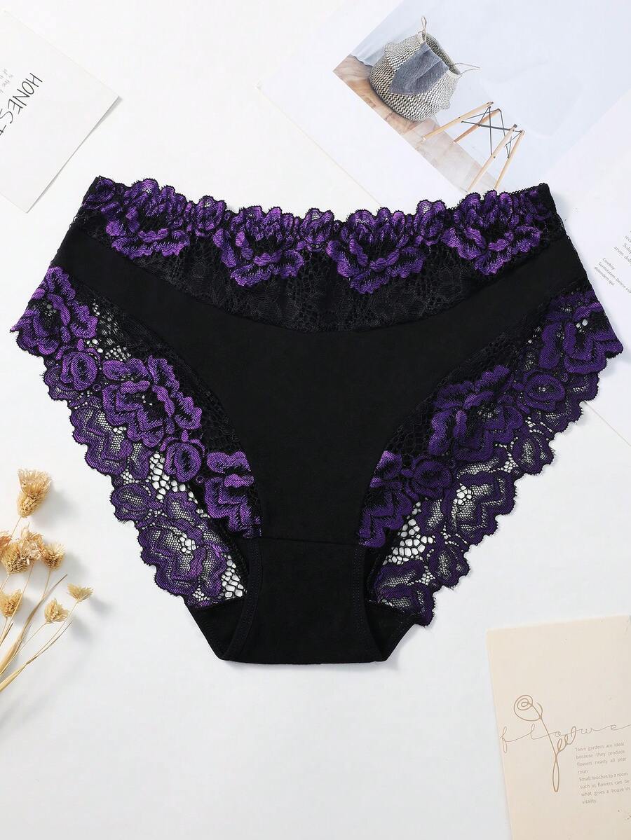4 komada pamučnih gaćica sa cvetnim čipkastim uzorkom, seksi udobne