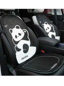 1pc Universal Car Seat Cushion, Plush Warm Panda Design Soft Comfortable Car Seat Protector With Neck Pillow, Suitable For Most Vehicles, Car Accessories