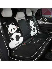 1pc Universal Car Seat Cushion, Plush Warm Panda Design Soft Comfortable Car Seat Protector With Neck Pillow, Suitable For Most Vehicles, Car Accessories
