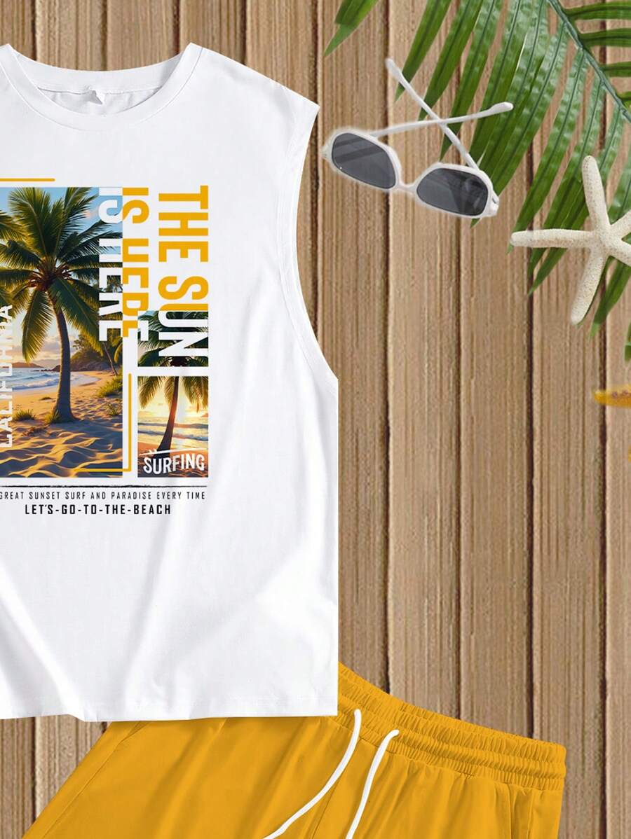 Muški set sa uskim majlicom  i šorts standardne veličine, letnji set za plažu