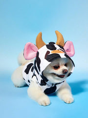 PETSIN 1pc Pet Cat Dog Universal Sleeveless Hoodie, Cute Cow Print Cartoon 3D Cosplay Sweatshirt For Pets