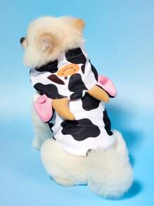 PETSIN 1pc Pet Cat Dog Universal Sleeveless Hoodie, Cute Cow Print Cartoon 3D Cosplay Sweatshirt For Pets