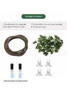 Reptile Jungle Climbing Set - Flexible Vines And Leaves With Suction Cups, For Habitat Decor - Durable Material For All Seasons - Ideal For Chameleons, Lizards, Geckos To Climb