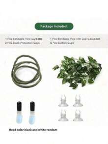 Reptile Jungle Climbing Set - Flexible Vines And Leaves With Suction Cups, For Habitat Decor - Durable Material For All Seasons - Ideal For Chameleons, Lizards, Geckos To Climb
