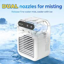Hailicare Portable Desktop Fan With Dual Mist Nozzles, Adjustable Wind Speed - 500ml Water Tank, 2 Wind Speeds, 15° Tilt Louver, 1800mAh Battery, USB Powered, Suitable For Home/Office/Travel