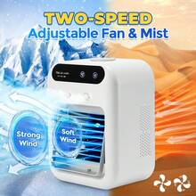 Hailicare Portable Desktop Fan With Dual Mist Nozzles, Adjustable Wind Speed - 500ml Water Tank, 2 Wind Speeds, 15° Tilt Louver, 1800mAh Battery, USB Powered, Suitable For Home/Office/Travel