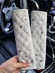 2pcs Car Diamond Shoulder Protector Pads, Leather Car Anti-Pinch Protection Covers