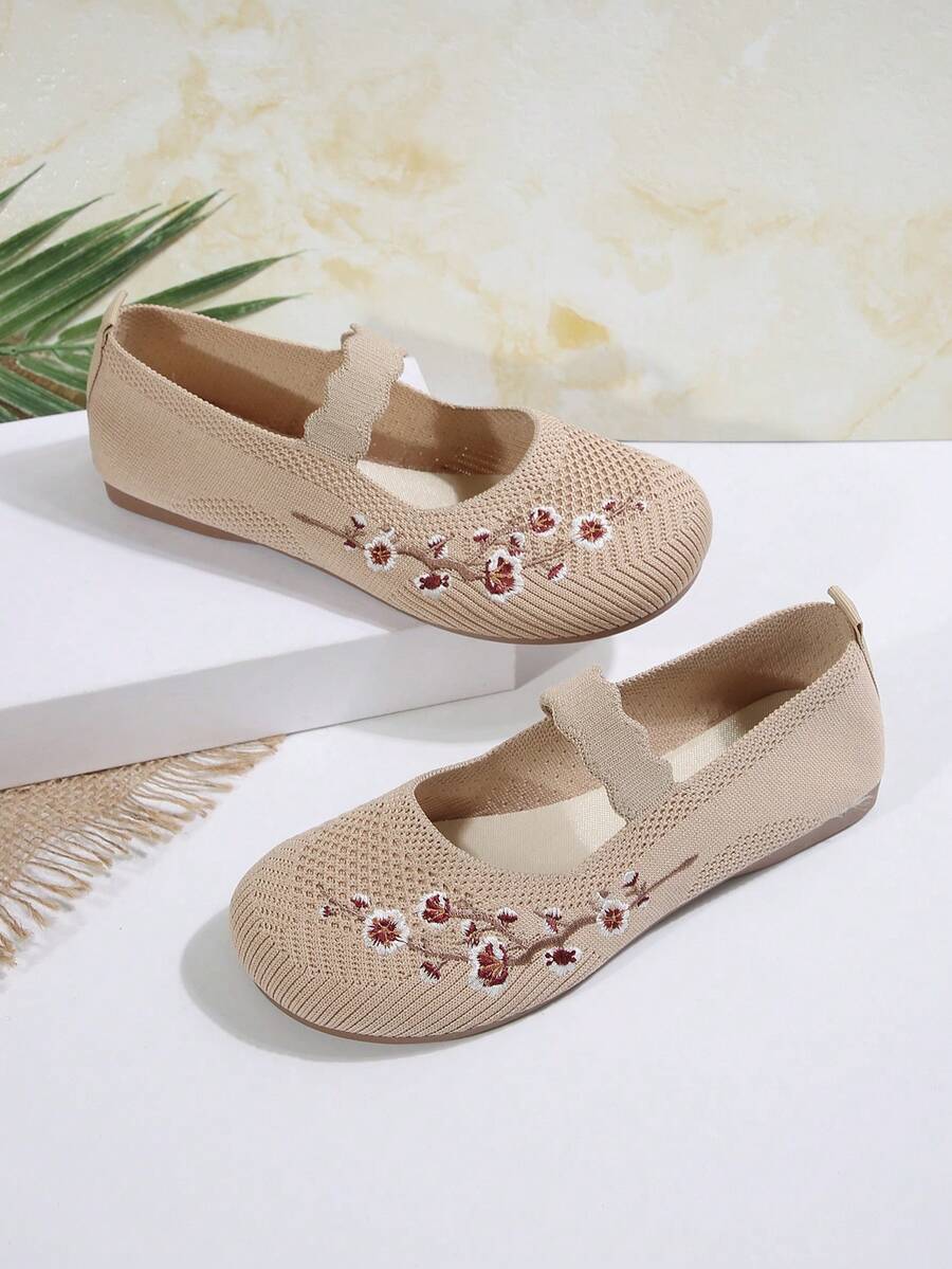 Ženske cipele sa cvetnim vezom, meke slip-on cipele