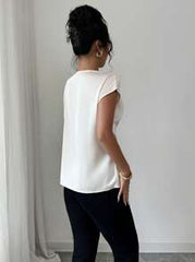 Rafferiza Elegant Solid Color Satin Shirt, Women's Summer Lightweight Sophisticated Twist Lapel Blouse