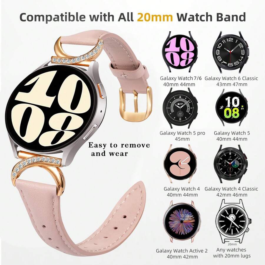 Luksuzna narukvica za sat od mikrovlakna sa C-oblikovanom kopčom sa dijamantom - kompatibilna sa Galaxy Watch 7/6/5/4 (40mm/45mm), Watch 6 Classic (43mm/50mm) i Watch 5 Pro (45mm)