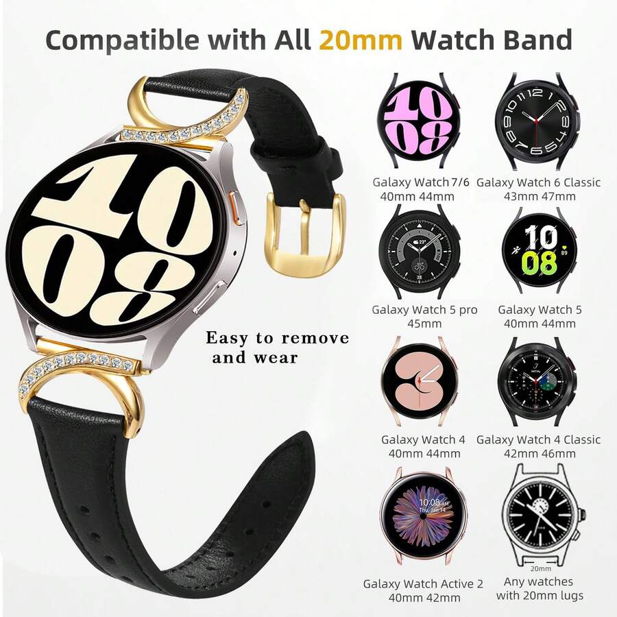 Luksuzna narukvica za sat od mikrovlakna sa C-oblikovanom kopčom sa dijamantom - kompatibilna sa Galaxy Watch 7/6/5/4 (40mm/45mm), Watch 6 Classic (43mm/50mm) i Watch 5 Pro (45mm)