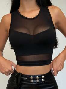 SHEIN PETITE Women's Minimalist Mesh Sheer Sports Tank Top