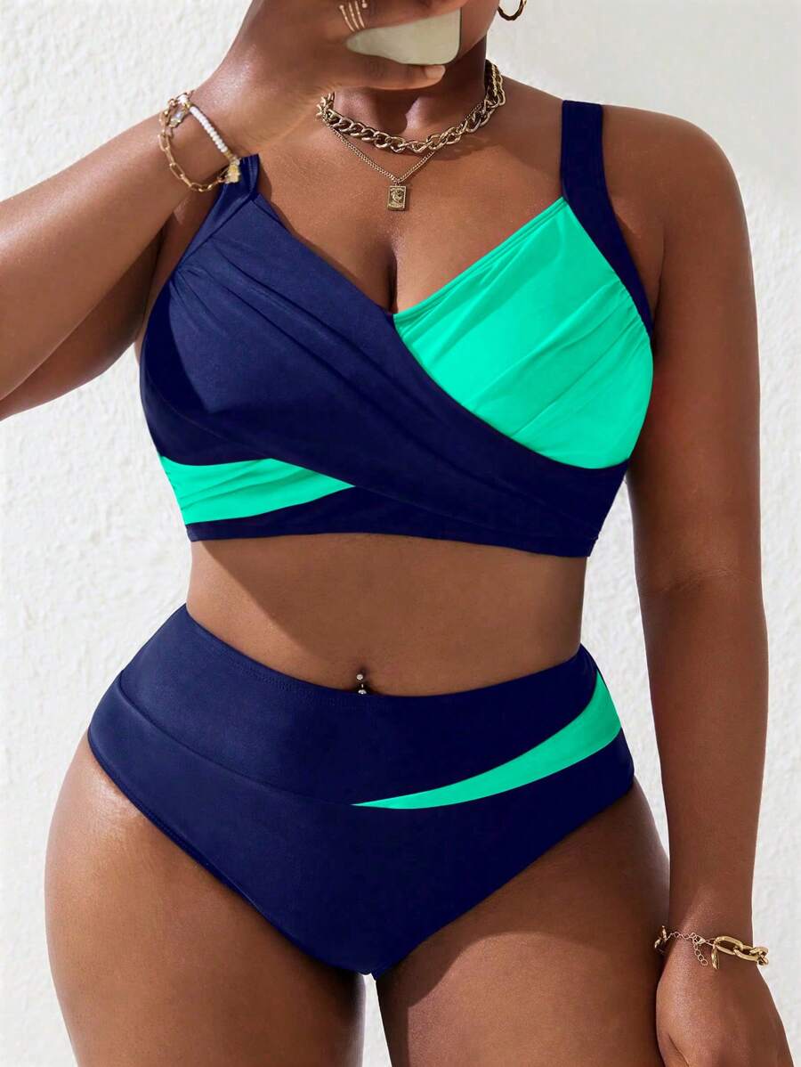 Ženski tankini set za plivanje plus size, 2 dela