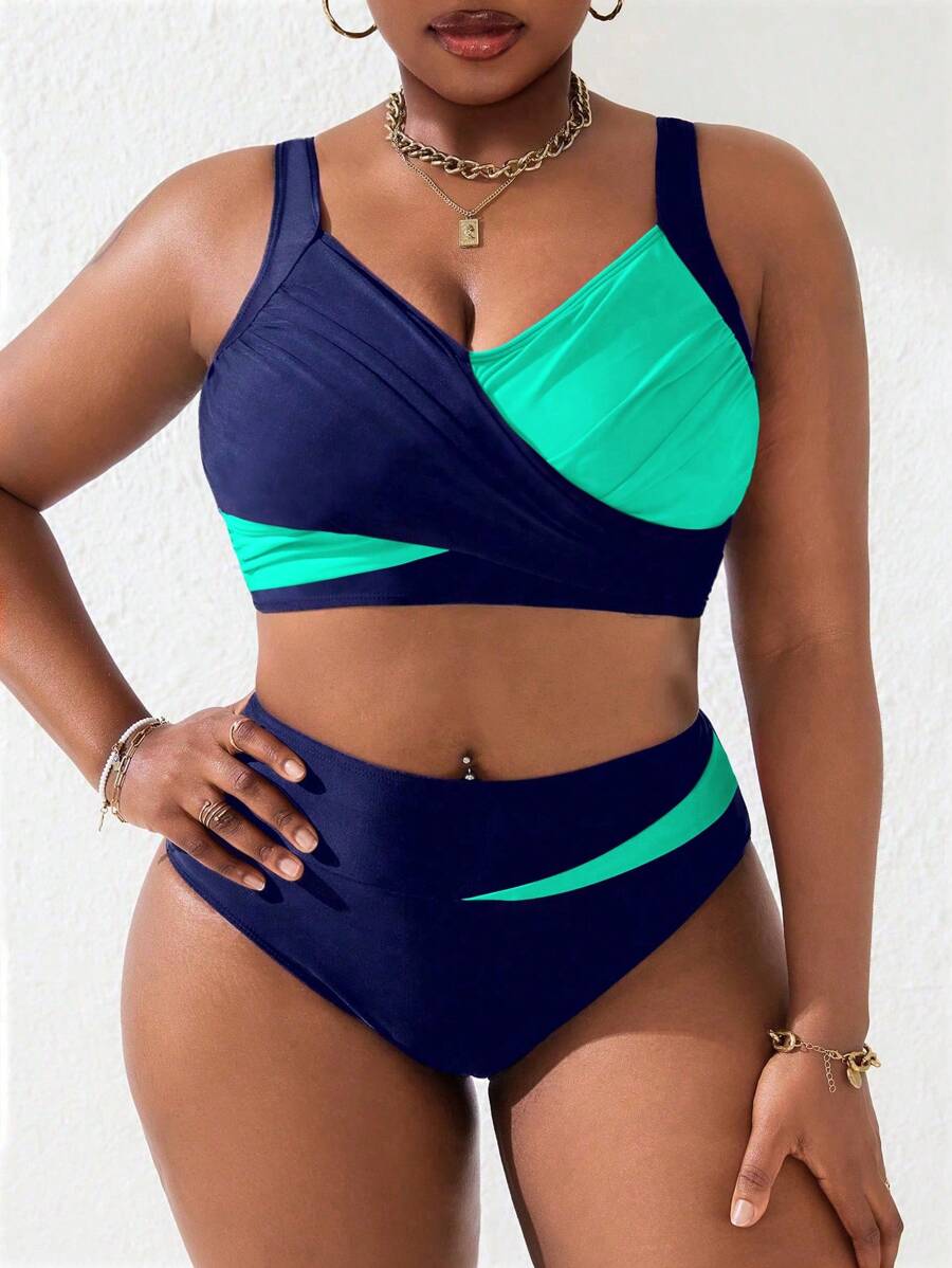 Ženski tankini set za plivanje plus size, 2 dela