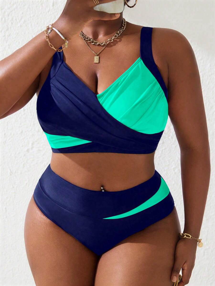 Ženski tankini set za plivanje plus size, 2 dela
