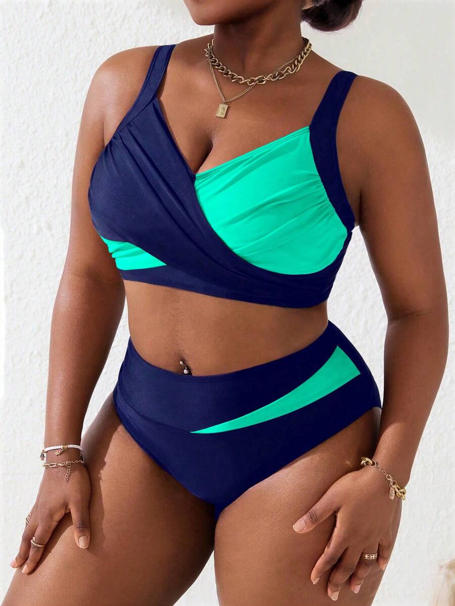 Ženski tankini set za plivanje plus size, 2 dela