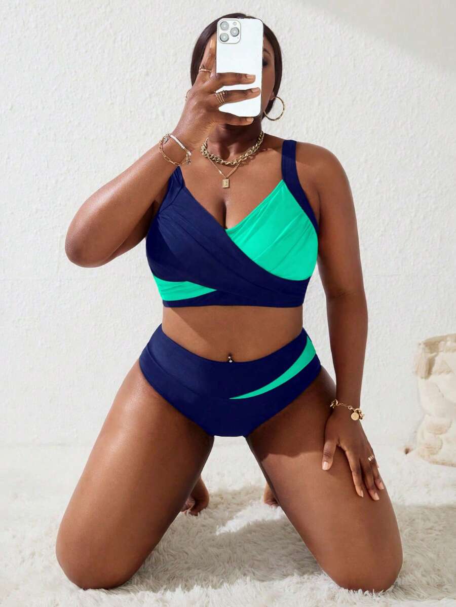 Ženski tankini set za plivanje plus size, 2 dela