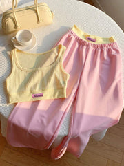 2kom/Set Ženska majica sa printom i kontrastne boje pantalone