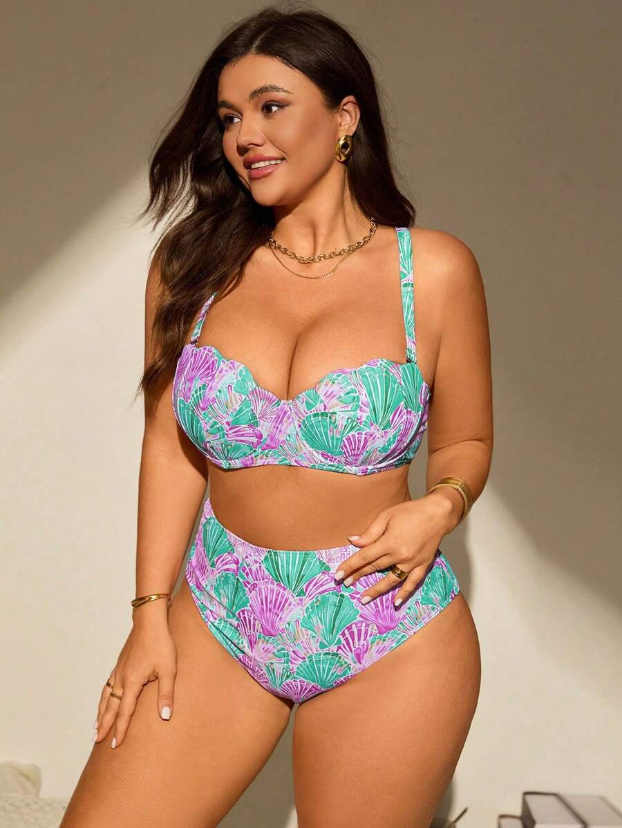 Ženski kupaći kostim plus size sa printom školjki