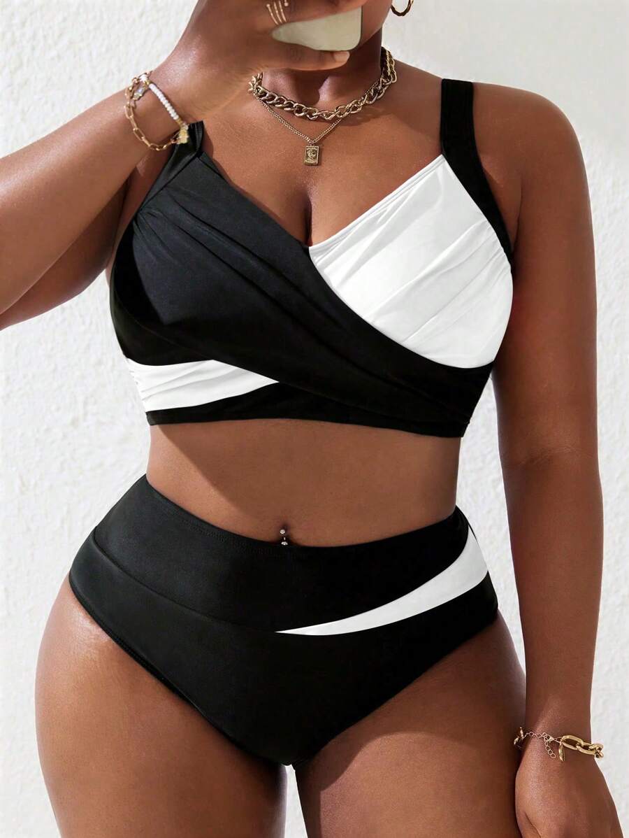 Ženski tankini set za plivanje plus size, 2 dela