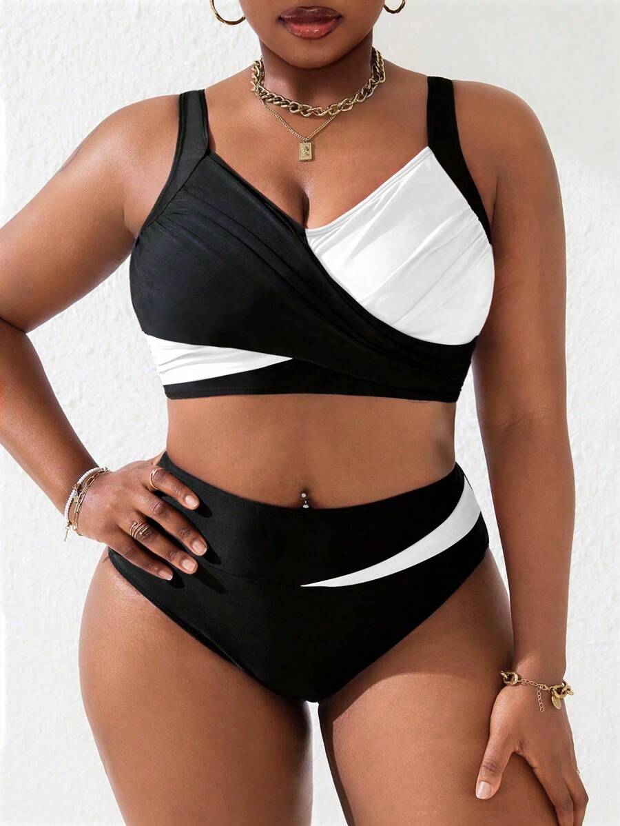 Ženski tankini set za plivanje plus size, 2 dela