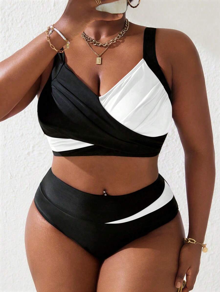 Ženski tankini set za plivanje plus size, 2 dela