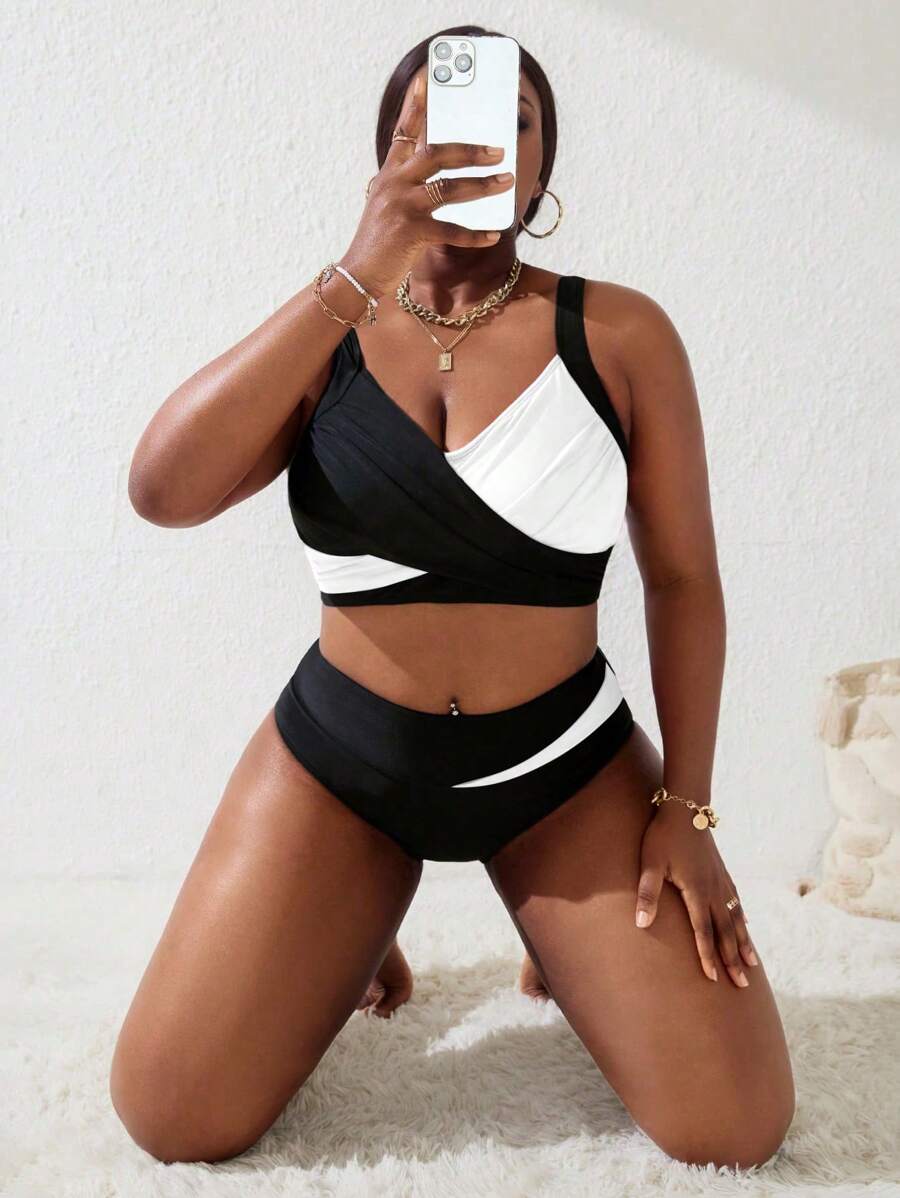 Ženski tankini set za plivanje plus size, 2 dela