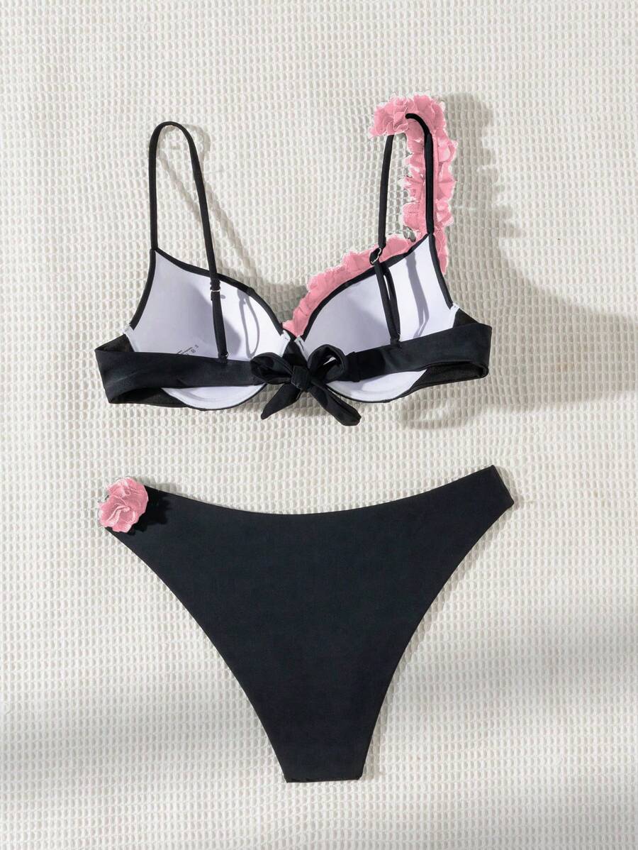 Ženski 3D CvetDekor Seksi Bikini Set, Push Up Sa Žicom