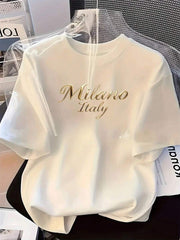 Ženska mekana svestrana majica sa elegantnim printom slova "MILANO ITALIJA"