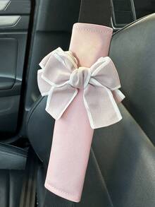 2pcs Car Seat Belt Leather Shoulder Protector Cute Bow Car Decoration Car Protection Cover,Car Women Accessories,Pink Car Stuff