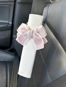 2pcs Car Seat Belt Leather Shoulder Protector Cute Bow Car Decoration Car Protection Cover,Car Women Accessories,Pink Car Stuff