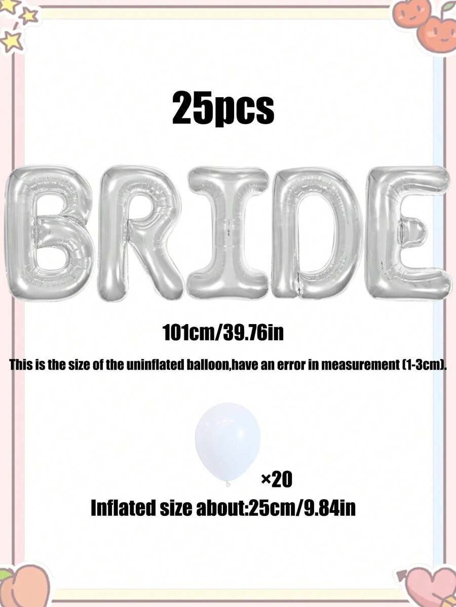 Set od 25 balona za mladu, beli baner "BRIDE" od 40 inča
