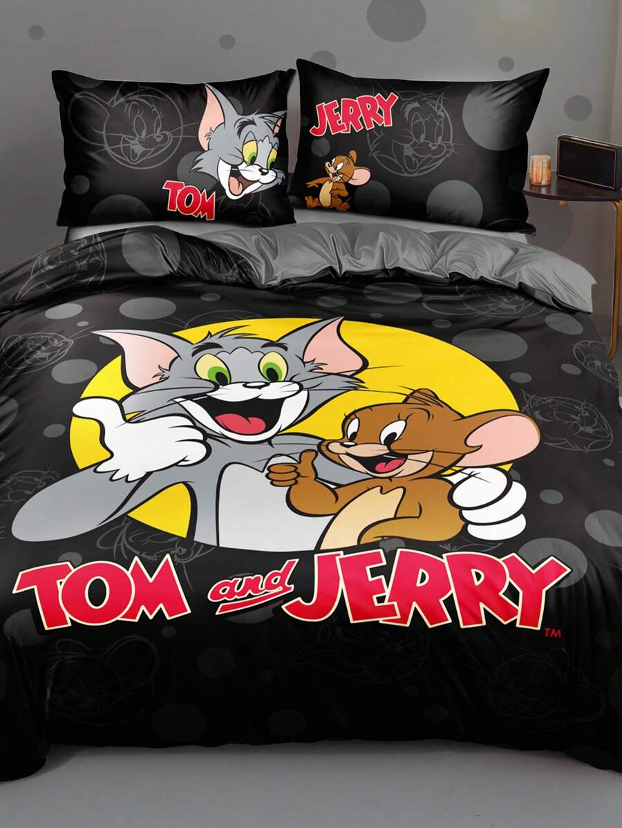 TOM & JERRY Set posteljine sa crtanim uzorkom 3 kom, od brušenog materijala, mekan i topao