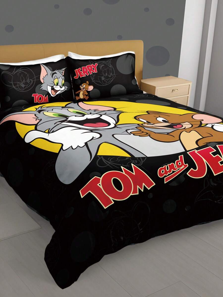 TOM & JERRY Set posteljine sa crtanim uzorkom 3 kom, od brušenog materijala, mekan i topao