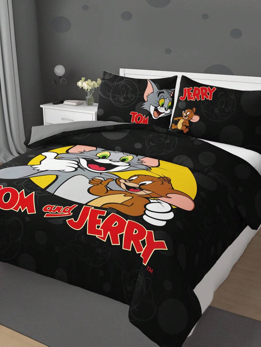 TOM & JERRY Set posteljine sa crtanim uzorkom 3 kom, od brušenog materijala, mekan i topao