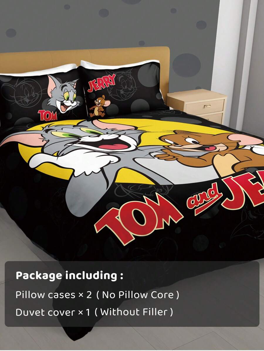 TOM & JERRY Set posteljine sa crtanim uzorkom 3 kom, od brušenog materijala, mekan i topao