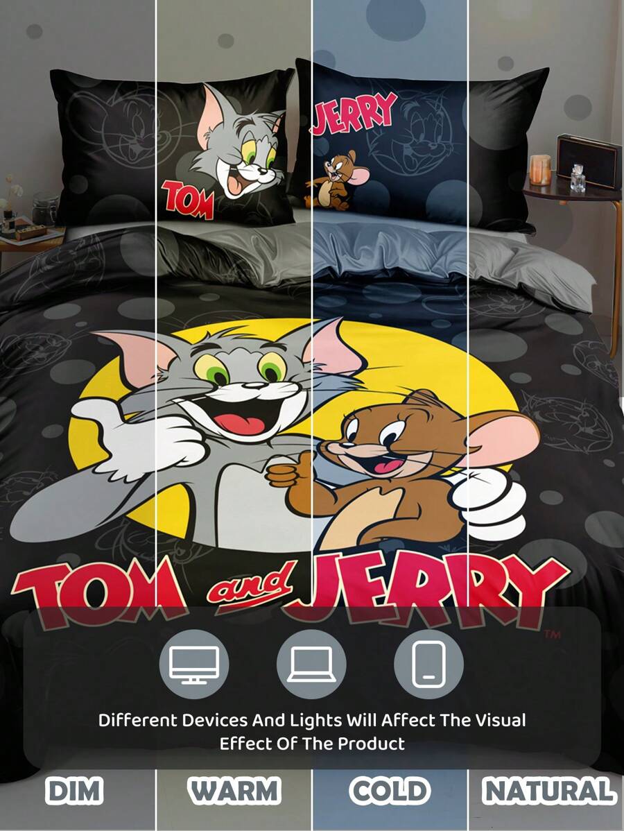 TOM & JERRY Set posteljine sa crtanim uzorkom 3 kom, od brušenog materijala, mekan i topao