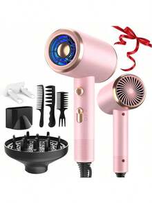 High-Powered Salon-Grade Hair Dryer With One-Button Switching Between Hot And Cold Winds, 2 Gear Adjustable Temperature, Equipped With Two Different-Sized Nozzles, Suitable For Home And Professional Salon Use