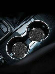 2pcs Sparkling Diamond-Decor Automotive Anti-Slip Coasters