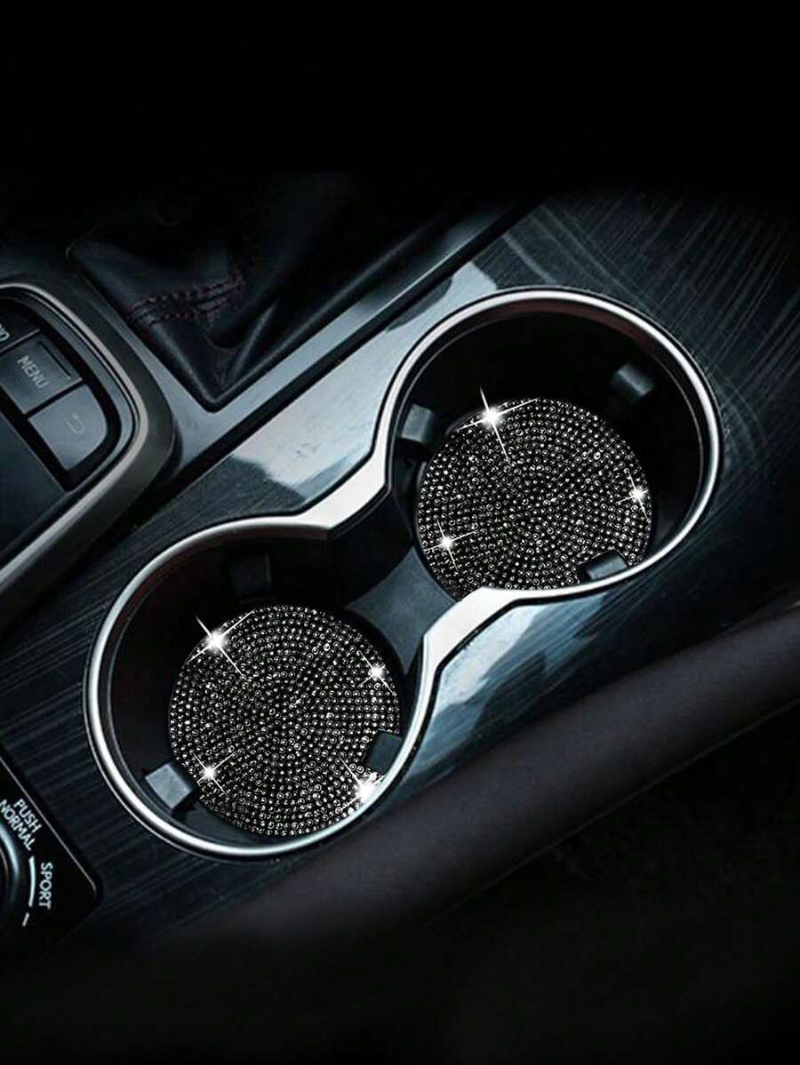 2pcs Sparkling Diamond-Decor Automotive Anti-Slip Coasters