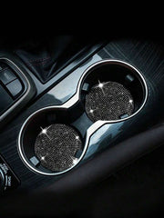 2pcs Sparkling Diamond-Decor Automotive Anti-Slip Coasters
