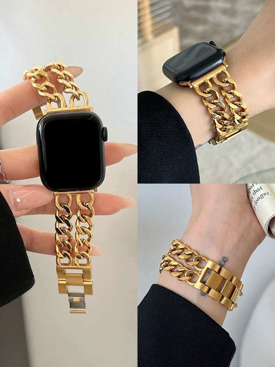 Ženska narukvica za sat od nerđajućeg čelika i kože, kompatibilna sa Apple Watch 42mm, 38mm, 40mm, 41mm, 44mm, 45mm, 46mm, 49mm