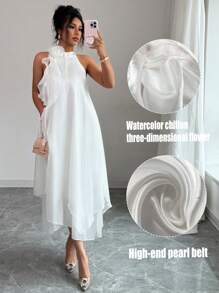 Elenzga Women's Elegant 3D Floral Layered Romantic Vacation Dress
