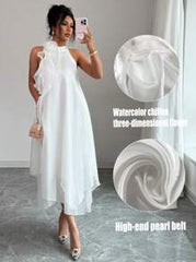 Elenzga Women's Elegant 3D Floral Layered Romantic Vacation Dress
