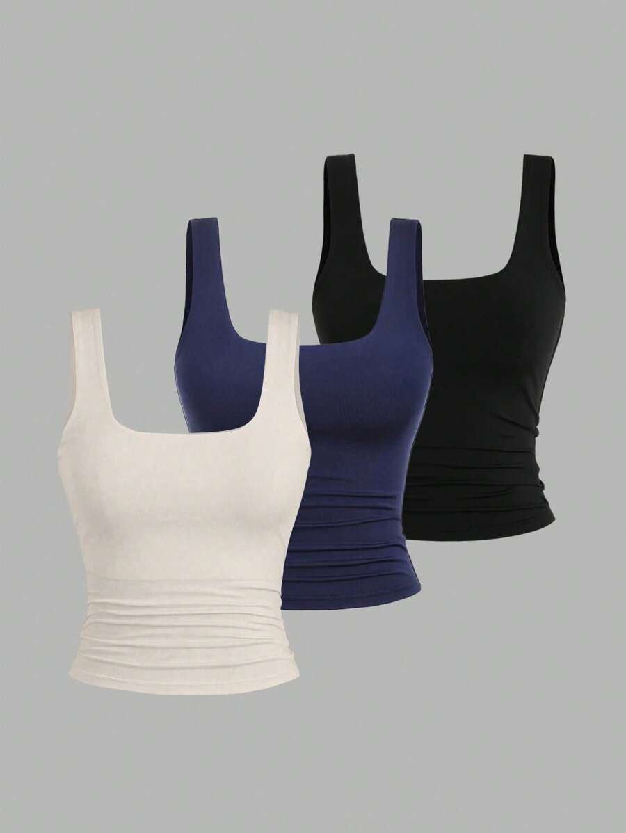 Sweetra Ženska Letnja Majica – Kvadratni Izrez, Nabran Slim Fit Casual Top